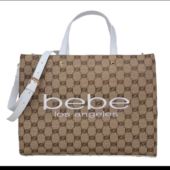 bebe Handbags - Bebe Los Angeles Tan and White Tote Bag 8x7x3 NWT in Wrap